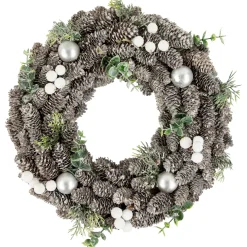 Best White Berry and Pinecone Foliage Christmas Ornament Wreath, 12.5-Inch, Unlit Unlit