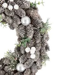 Best White Berry and Pinecone Foliage Christmas Ornament Wreath, 12.5-Inch, Unlit Unlit