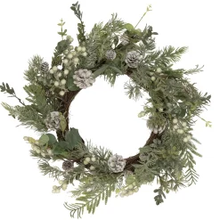 Hot White Berry, Eucalyptus and Pinecone Christmas Wreath, 20-Inch, Unlit Unlit
