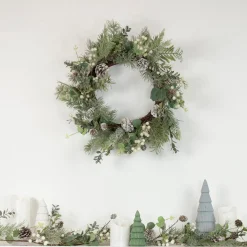 Hot White Berry, Eucalyptus and Pinecone Christmas Wreath, 20-Inch, Unlit Unlit