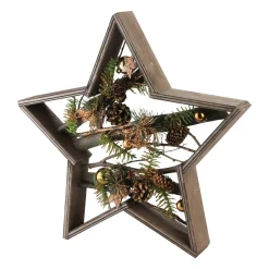 Wood Framed Star with Mixed Branches and Bells Table or Wall Decoration - 15.25" Door
