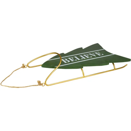 Best Wooden "Believe" Christmas Snow Sled Decoration - 18.25" - Green Sleighs