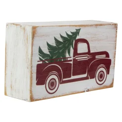 Outlet Wooden Block with Vintage Red Truck and Tree Christmas Decoration - 6" Wall