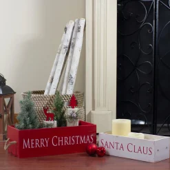 Hot Wooden Organizer Christmas Boxes - 16" - Red and White - Set of 2 Wall
