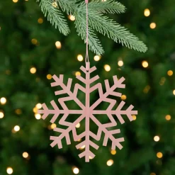 Outlet Wooden Snowflake Christmas Ornaments - 4.75" - Pink - Set of 4 Icicles|Snowflakes