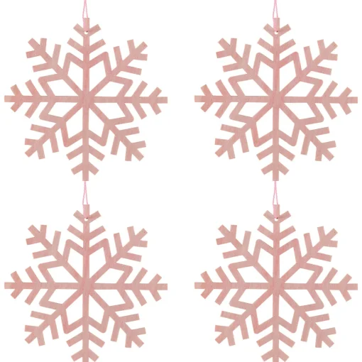 Outlet Wooden Snowflake Christmas Ornaments - 4.75" - Pink - Set of 4 Icicles|Snowflakes