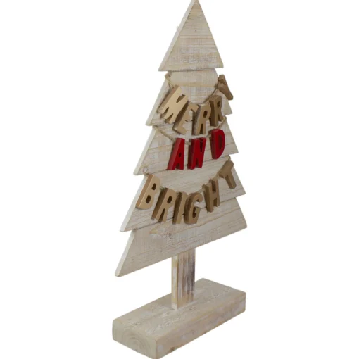 Sale Wooden Tree "Merry and Bright" Christmas Decoration - 23" - Gold and Red Trees