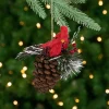 Discount Woodland Cardinal Bird Perched on a Pinecone Frosted Christmas Ornament - 6.75" Animals